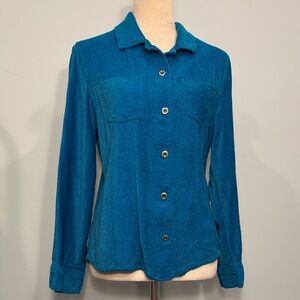 Chico's Vibrant Blue Button-Down silk Shirt Size M/ Chicos Size 1